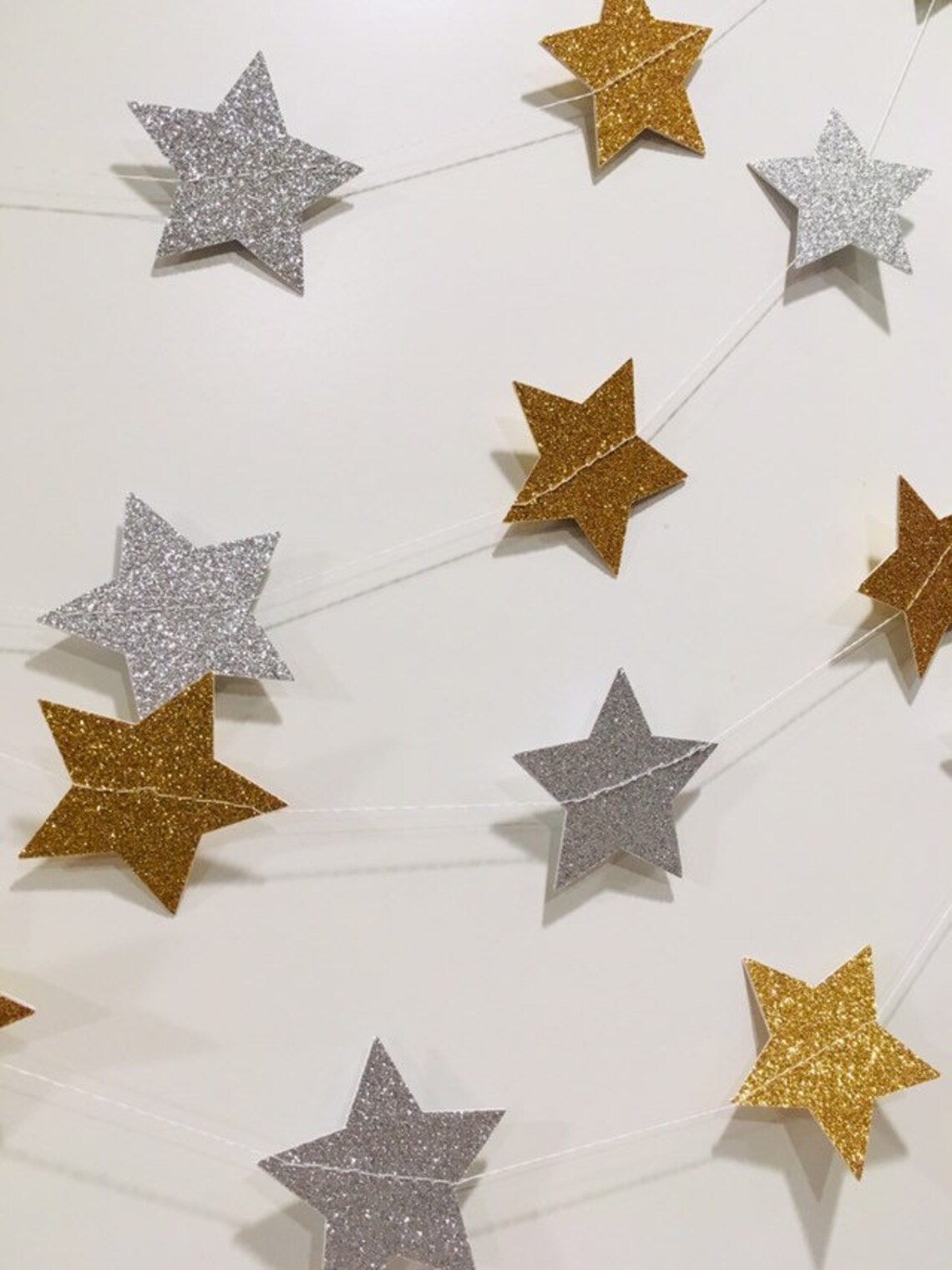 Gold and Silver Glitter Star Garland Anniversary Garland Etsy