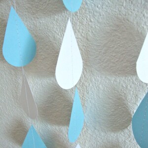 Baby Blue and White Raindrops, Baby Shower Decoration, Paper Raindrop Garland, Baby Sprinkle, Boy Baby Shower, Baby Sprinkle Decor image 3