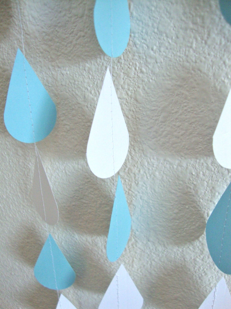 Baby Blue and White Raindrops, Baby Shower Decoration, Paper Raindrop Garland, Baby Sprinkle, Boy Baby Shower, Baby Sprinkle Decor image 3