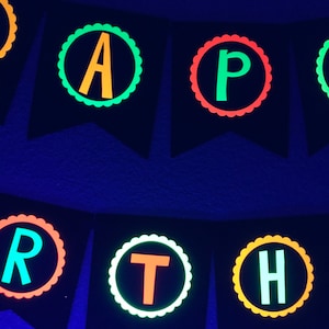 Neon Birthday Banner, Glow Party Banner, 80s Birthday Party, Black Light Party, Sweet 16 Glow Party, 80s Party, Retro Birthday, Skate Party image 8