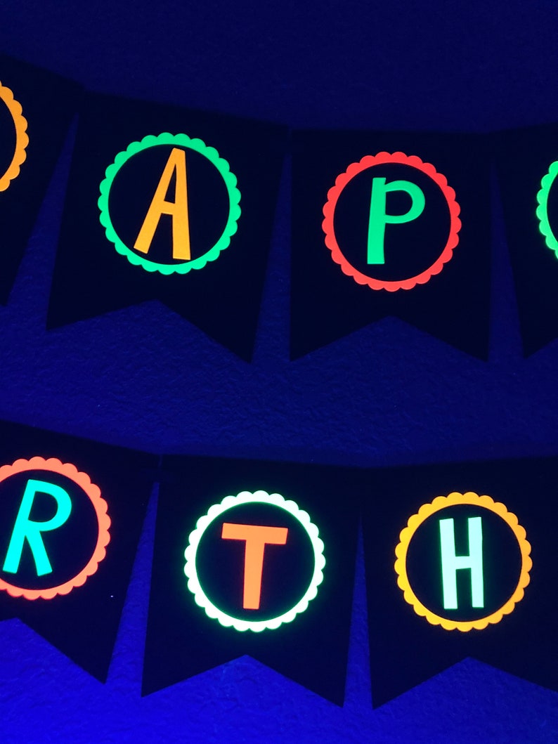 Neon Birthday Banner, Glow Party Banner, 80s Birthday Party, Black Light Party, Sweet 16 Glow Party, 80s Party, Retro Birthday, Skate Party image 8