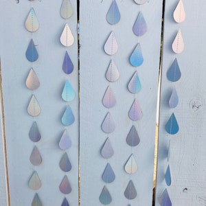 Iridescent Raindrop Garland, Holographic, Baby Sprinkle Decor, Baby Shower Decoration, Gender Reveal Shower, Shimmer Raindrops, Silver Rain image 7