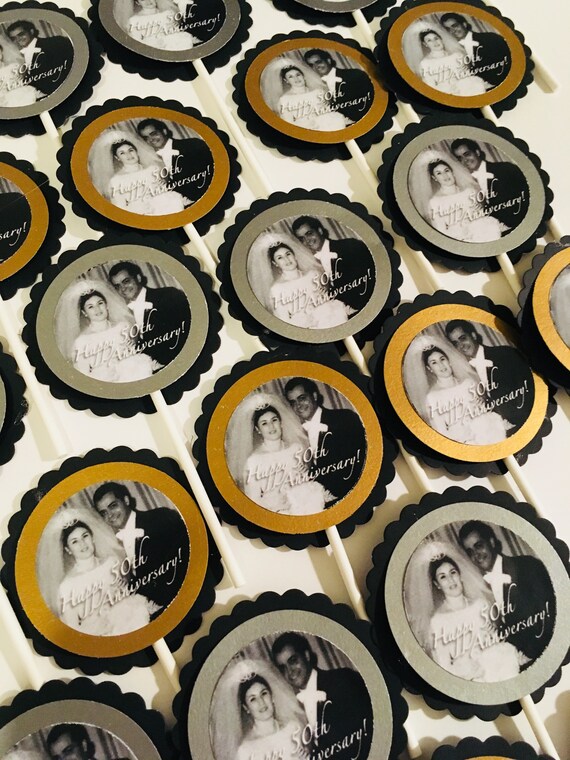 Anniversary Cupcake Toppers, 50th Anniversary Decor, 25th Anniversary