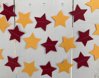 Maroon and Gold Star Garland, Burgundy and Gold Graduation Decoration, Minnesota Colors, Dorm Decor, Commencement Party Star Streamer