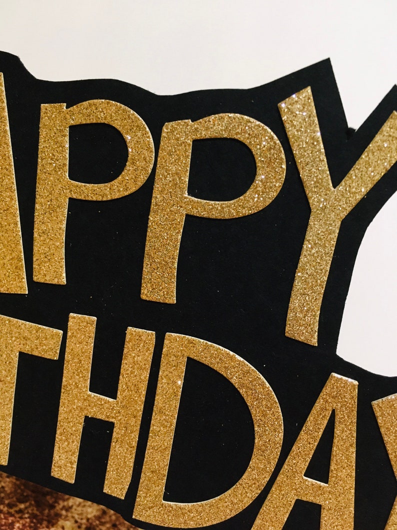 Black and Gold Cake Topper Happy Birthday Cake Topper Etsy