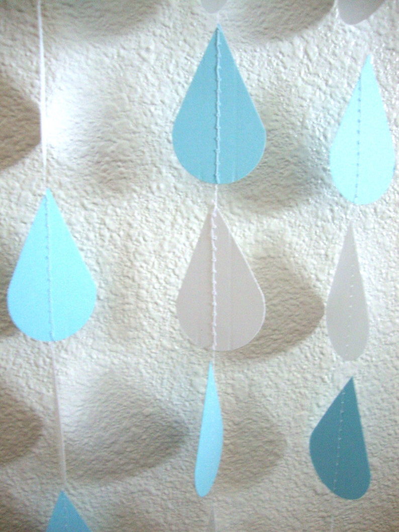 Baby Blue and White Raindrops, Baby Shower Decoration, Paper Raindrop Garland, Baby Sprinkle, Boy Baby Shower, Baby Sprinkle Decor image 5