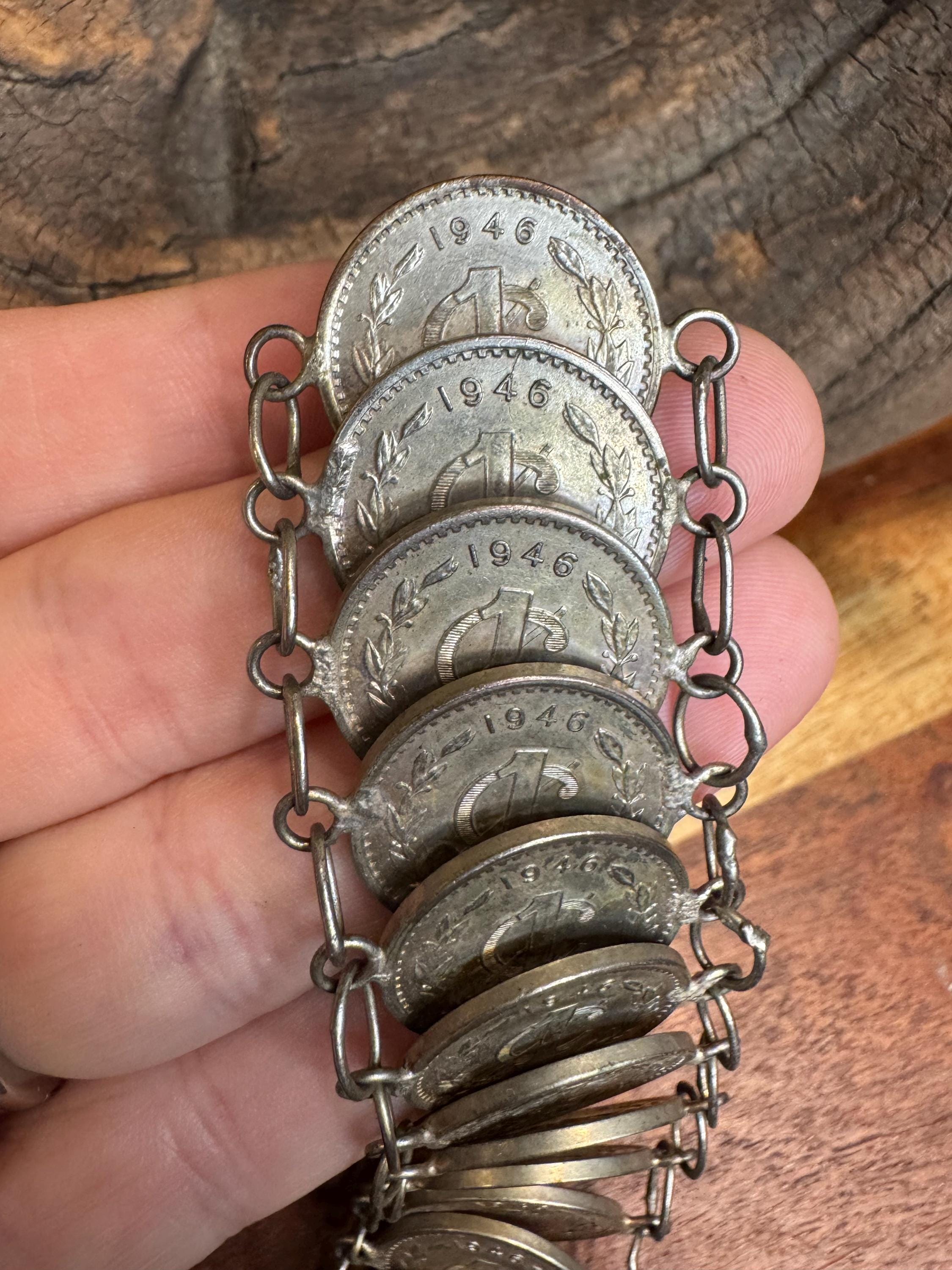 Vintage 1946 Mexican Silver Coin Link Bracelet - Etsy
