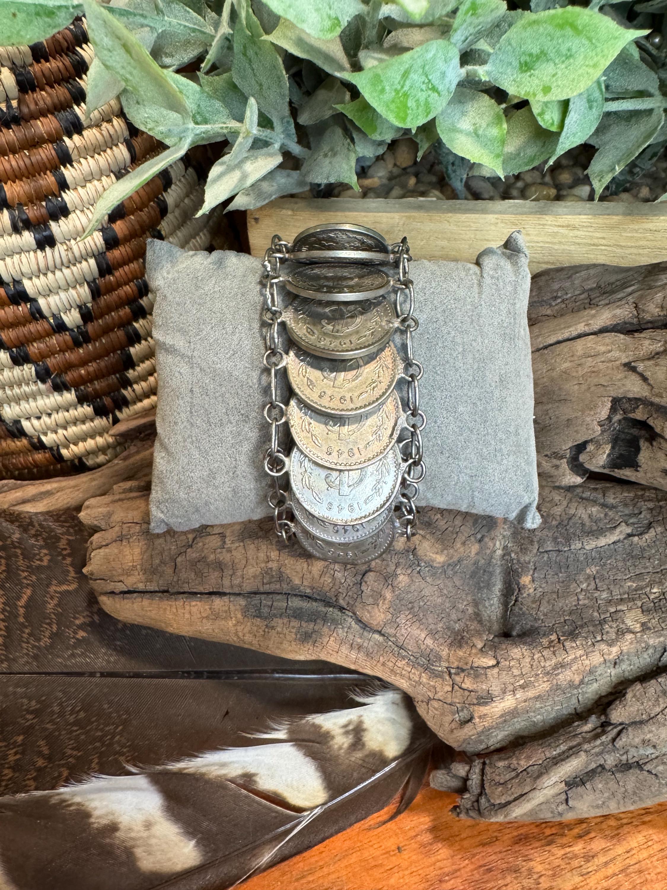 Vintage 1946 Mexican Silver Coin Link Bracelet - Etsy