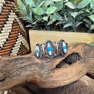 Vintage Silver Zuni turquoise & mother of pearl inlay cuff