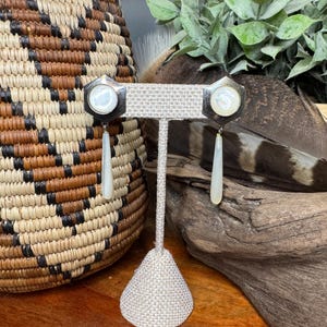 Vintage silvertone and Mother of Pearl dangle earrings