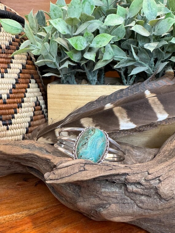 Sterling silver Malachite/turquoise split shank c… - image 2