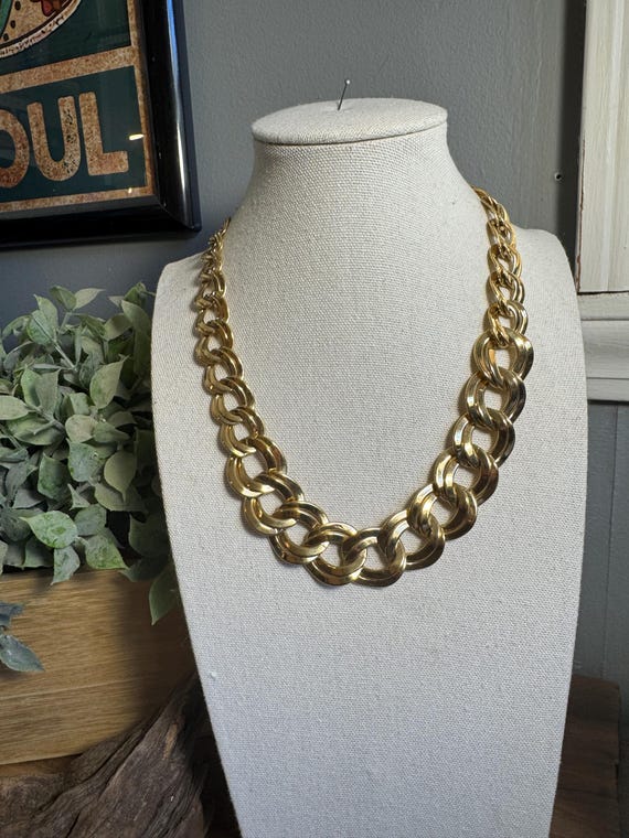 Vintage gold tone Double link choker - image 1