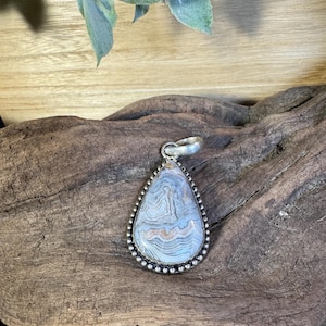 vintage Silver stamped Blue lace agate pendant