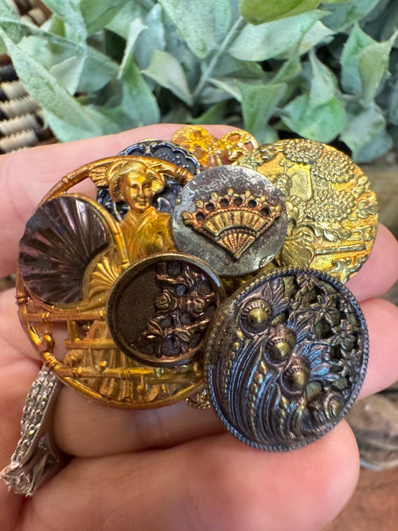 Handmade antique  button brooch - image 3