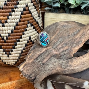 Sterling Navajo multistone inlay men’s ring size 13