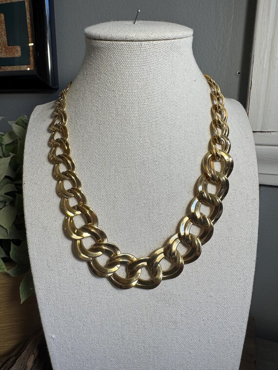 Vintage gold tone Double link choker - image 3