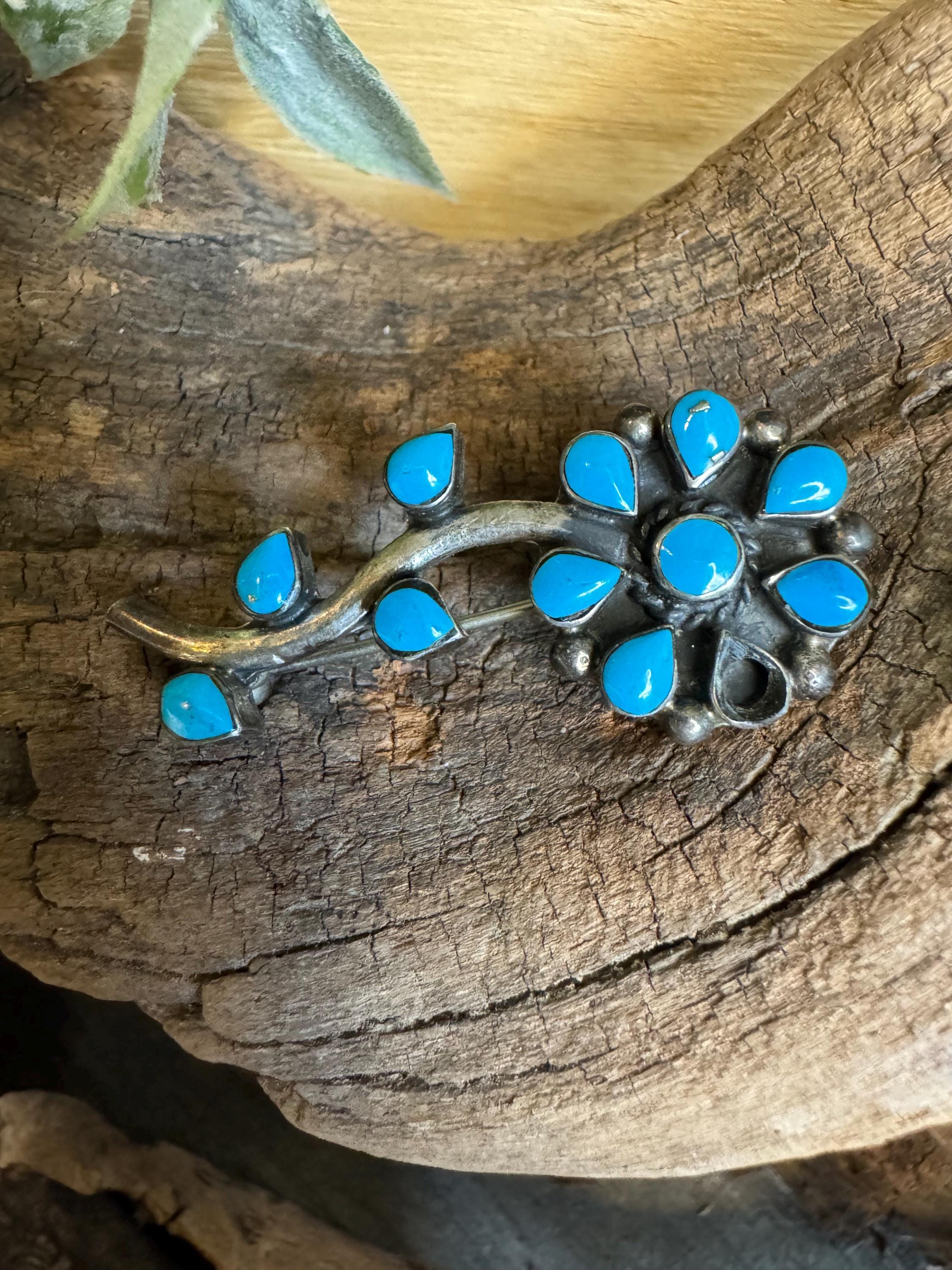 Vintage Mexico 925 Sterling Turquoise Floral Brooch - Etsy Canada