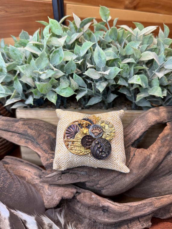 Handmade antique  button brooch - image 1