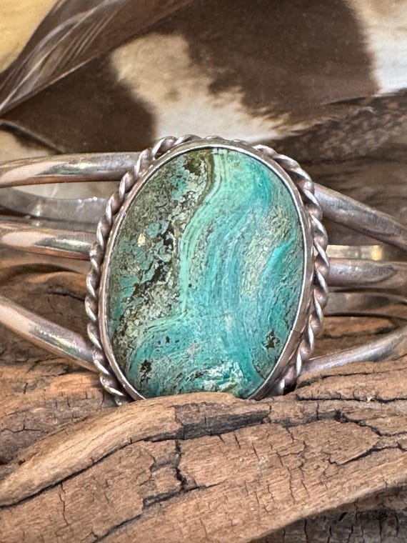 Sterling silver Malachite/turquoise split shank c… - image 3