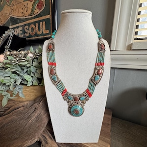 Vintage Silver Turquoise & Coral necklace