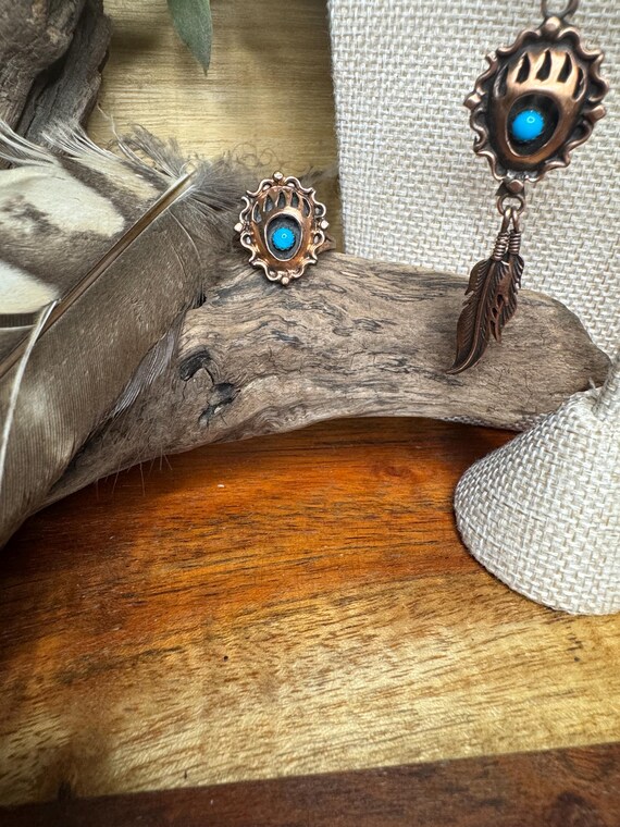 Running Bear Turquoise Bear Claw Ring & Earrings … - image 5