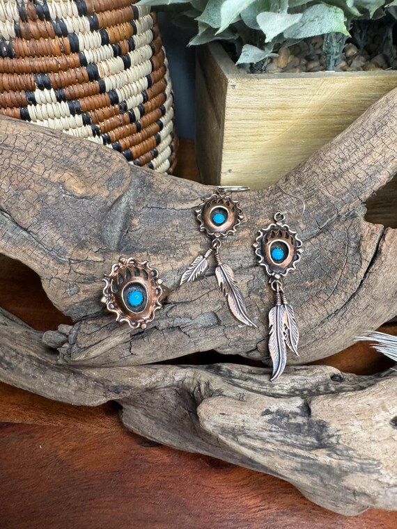 Running Bear Turquoise Bear Claw Ring & Earrings … - image 2