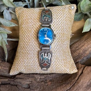 Vintage women’s sterling silver and turquoise and coral inlay watch tips