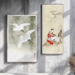 Juego de 2 láminas de arte mural zen japonés – Paisaje minimalista wabi sabi – Decoración de pared moderna de gran tamaño – Póster imprimible de estilo asiático neutro