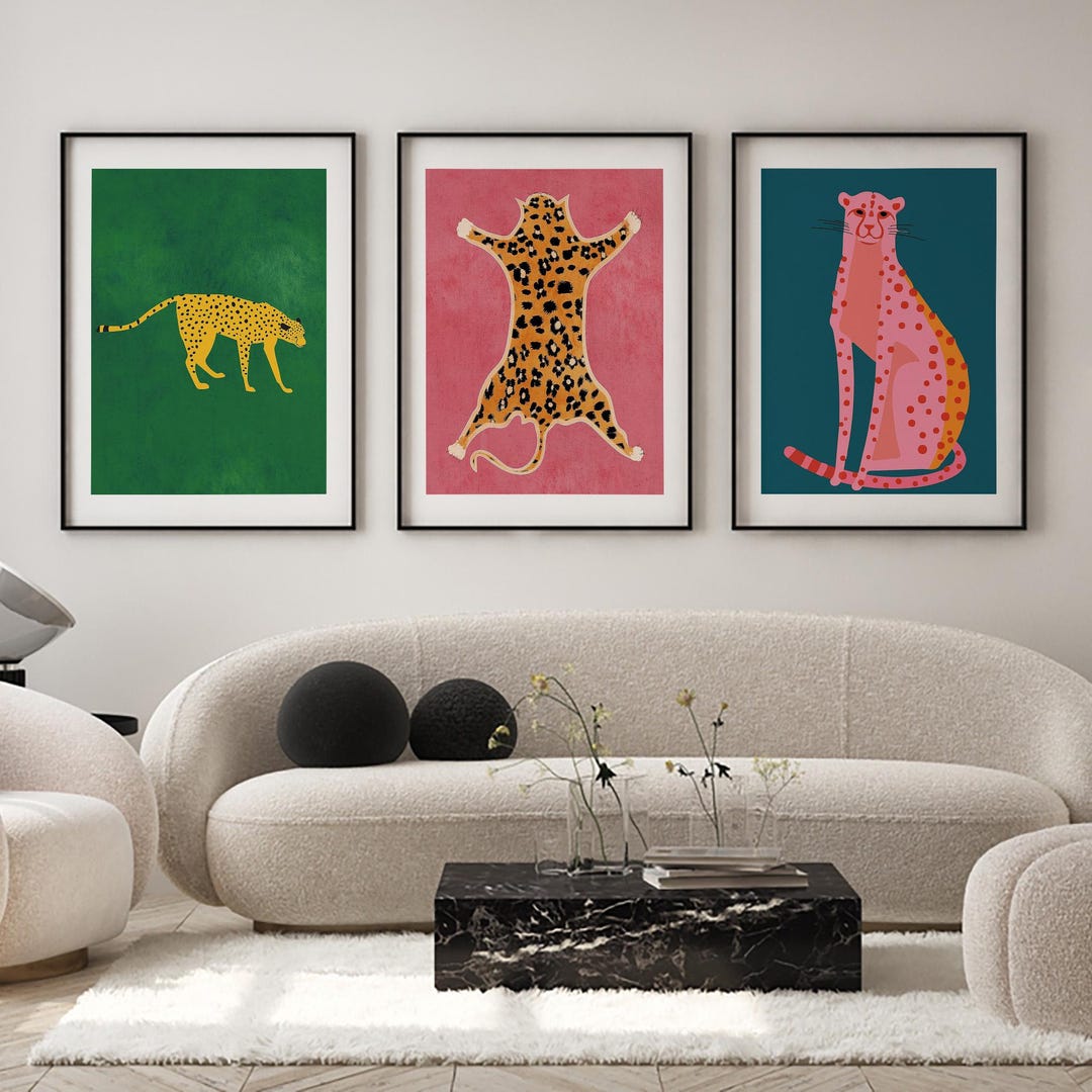 Trendy Retro Leopard Wall Art Set of 3, Retro Trendy Cheetah Print ...