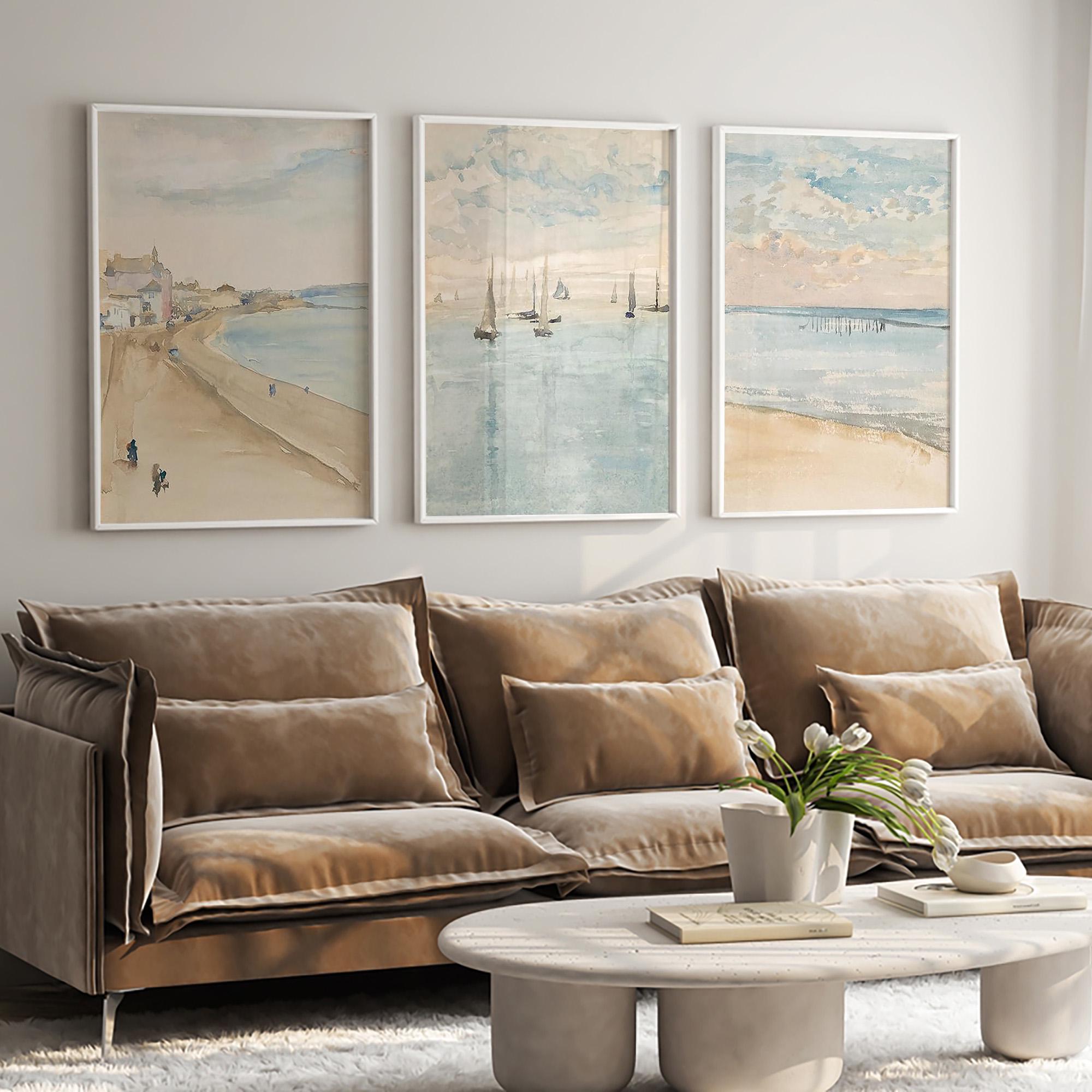 Muted Beach Set of 3 Prints, Minimalist Coastal Wall Art, Neutral Summer Wall Art, Beach Cottage Prints, Art Prints, PRINT & CANVAS or FRAME