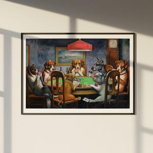 ポーカーをする犬、面白いペット愛好家へのギフト、犬のプリント、バーカートの壁アート、印刷可能なパーティーサインによるオリジナルのレトロな犬のアート、インスタントデジタルアート