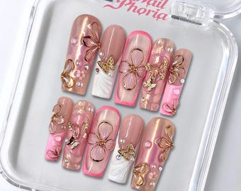 NailPhoria LUMI FLUTTER - Handmade Press-On Nails | Reusable, Salon-Quality, Long-Lasting, Glossy Design