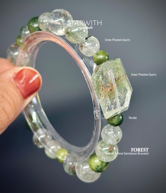 Green Phantom Quartz Bracelet – Forest Landscape Crystal, One of a Kind Moss Gemstone, Calm Grounding Jewelry Gift for Her