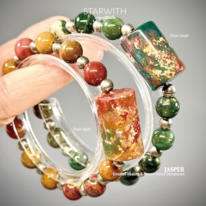 Holiday Couple Bracelets – Ocean Jasper & Red Agate | Natural Crystal Jewelry for Love Balance Heart Healing | Christmas Gift Set