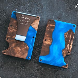 Clip para billetes de madera de resina, billetera personalizada, regalo de Navidad para hombre, billetera grabada, tarjetero de viaje, regalos de boda, clip para billetes personalizado