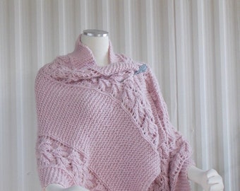 Hand Knit Shawl, Knitted Wrap,Knit Stole, Handmade Light Blush Pink