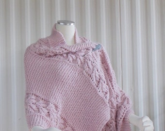 Hand Knit Shawl, Knitted Wrap,Knit Stole, Handmade Light Blush Pink