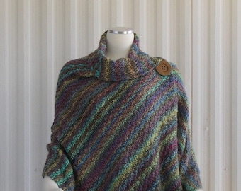 Hand Knit Shawl, Knitted Wrap, Knit Cape Merino Wool, Multi Color