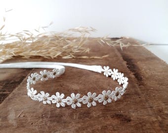 Tiara con margherite Fascia per capelli per battesimo, fascia per neonati Ghirlanda in pizzo Accessori per bambine di Pasqua Accessori per foto di neonati Stile boho rustico