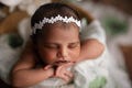 Flower halo newborn, White boho flower headband, Neutral Newborn photography props, Tieback newborn cream, rustic Newborn outfit Christening