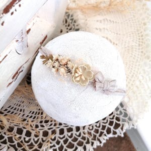 Diadema de flores de marfil para bebé, conjunto para niña, accesorio fotográfico para bebé, accesorios para sesión de fotos de recién nacidos, tejidos naturales suaves, regalo para baby shower, minimalista
