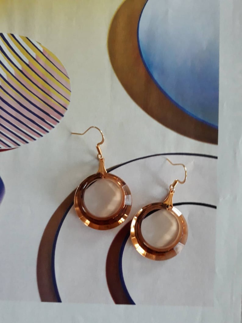 Multi Faceted Mid Mod Hoop Charm Earring Set Handmade with Atomic Style Holy Smokes It/'s Smokey Topaz