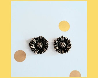 Glittering Golden Sunflower Stud Earring Set- Medium Size for Maximum Effect!