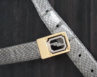 Vintage Genuine Snakeskin Belt Gold Hook Clasp Gray Leather  display picture 1