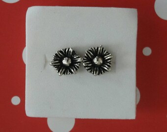 Petite Silver Sunflower Stud Earring Set- Handmade from Vintage Cabochons