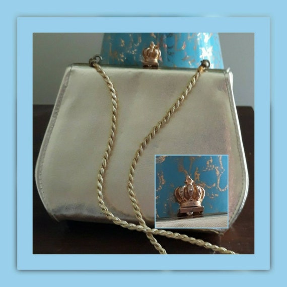 Mid Century Vintage Gold Foil Frame Bag With Shoulder Strap 
