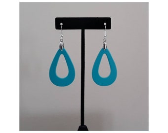 Atomic Teardrops! Vintage Large Aqua Teardrop Charm Earring Set in  Mid Century Modern Style!