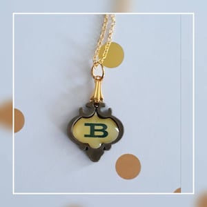 Bewitching &quot;B&quot; Charm Necklace with Vintage Brass Sculpted Drop on Gold Plate Charm Necklace