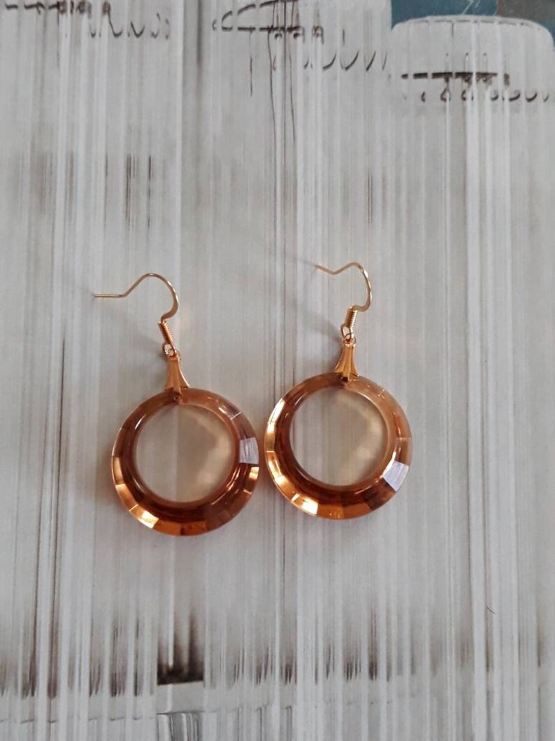 Multi Faceted Mid Mod Hoop Charm Earring Set Handmade with Atomic Style Holy Smokes It/'s Smokey Topaz