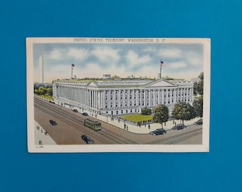 Vintage 1940s Unused Linen Postcard, United States Treasury, Washington D.C. - Great Condition